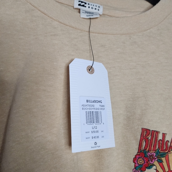 NWT Billabong Womens Raffia Beach Boyfriend Gypsy Crop Long Sleeve Top sz Large - Picture 7 of 11